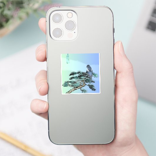Elegant Magpie Bird Bonsai Aesthetic Sticker  (Telefoon)