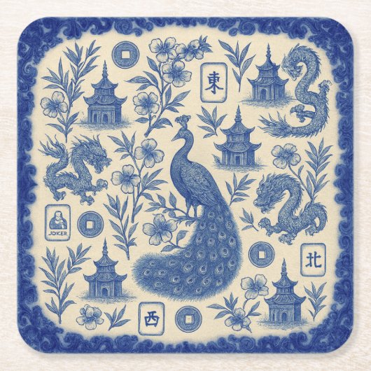 Elegant Mahjong Toile Paper Coaster Set Kartonnen Onderzetters (Voorkant)