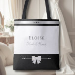 Elegant Maid of Honor Gift | Luxury Wedding Tote Bag<br><div class="desc">Honor your right-hand woman with a gift that screams luxury. This Maid of Honor tote features a chiseled Cinzel font and a sleek monochrome aesthetic. The unique silver diamond hardware-style graphic and bold black band provide a "designer brand" feel. This large, high-quality bag is perfect for carrying wedding day essentials...</div>