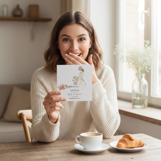 Elegant Maid of Honor Proposal Floral Sketch Kaart