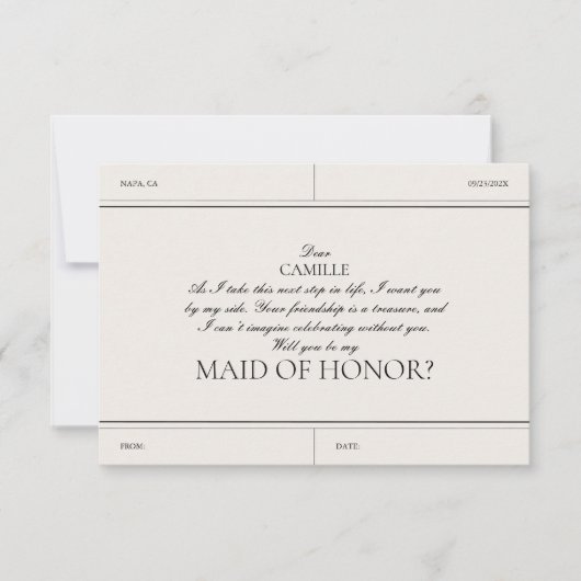 Elegant  Maid of Honor Voorstel Kaart (Voorkant)