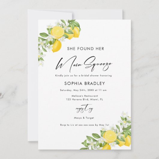 Elegant Main Squeeze Bridal Shower Uitnodiging (Voorkant)