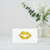 Elegant Makeup Artist Faux Glitter Chic Gold Lips Visitekaartje (Staand voorkant)