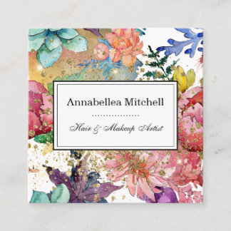 Elegant Makeup Artist Hair Salon Flowers Glitter Vierkante Visitekaartje