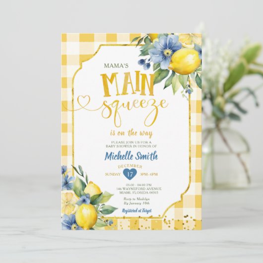 Elegant Mama's Main Squeeze Blue Lemon Baby shower Kaart (Staand voorkant)