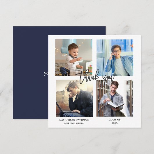 Elegant Man Afstuderen Foto Collage Hartelijk dank Aankondiging (Voorkant / Achterkant)