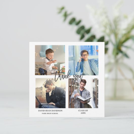Elegant Man Afstuderen Foto Collage Hartelijk dank Aankondiging (Staand voorkant)