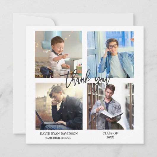 Elegant Man Afstuderen Foto Collage Hartelijk dank Aankondiging (Voorkant)