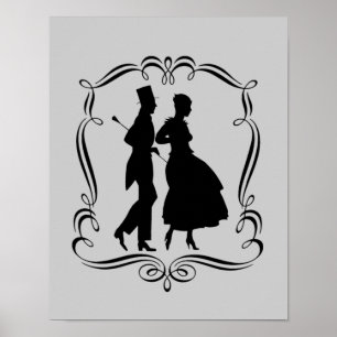 Elegant Man en vrouw partij silhouet kunst Poster
