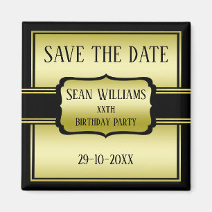 Elegant Man Gold & Black Birthday Save the Date Magneet