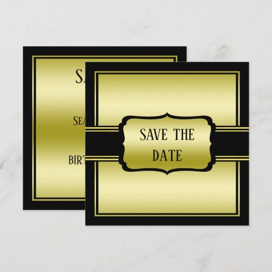 Elegant Man Gold & Black Verjaardag Save The Date (Voorkant / Achterkant)