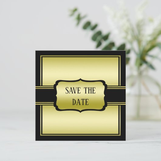 Elegant Man Gold & Black Verjaardag Save The Date (Staand voorkant)