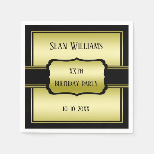 Elegant Man Gold & Black Verjaardag Servet (Voorkant)
