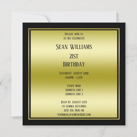 Elegant Man Goud & Zwart 21e Verjaardag Kaart (Achterkant)