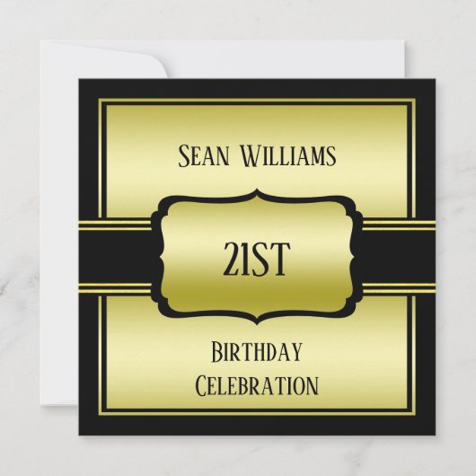 Elegant Man Goud & Zwart 21e Verjaardag Kaart (Voorkant)