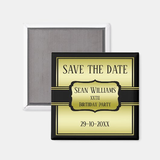 Elegant Man 's Gold & Black Verjaardag Save The Da Magneet (Voorkant / Achterkant)