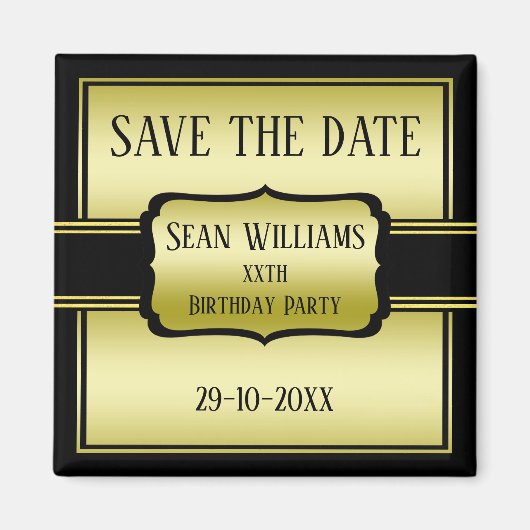 Elegant Man 's Gold & Black Verjaardag Save The Da Magneet (Voorkant)