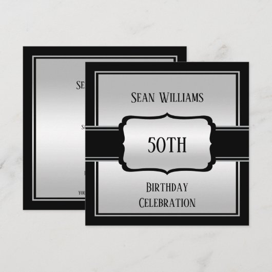 Elegant Man Silver & Black 50ste verjaardag Kaart (Voorkant / Achterkant)