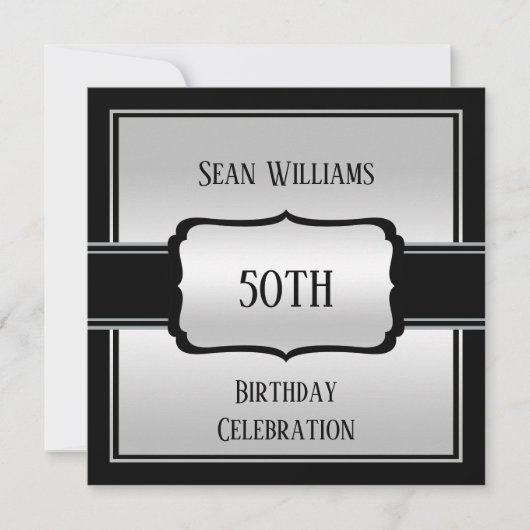 Elegant Man Silver & Black 50ste verjaardag Kaart (Voorkant)