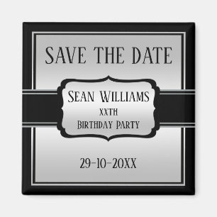 Elegant Man Silver & Black Save The Date Magneet