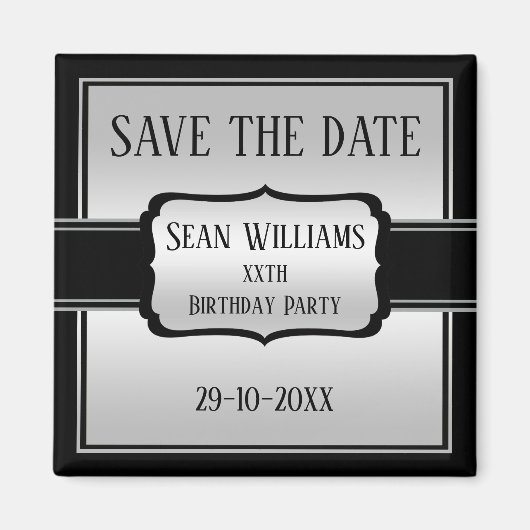 Elegant Man Silver & Black Save The Date Magneet (Voorkant)