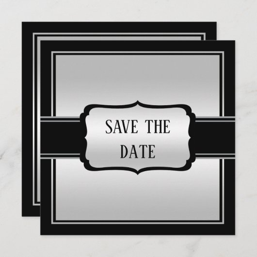 Elegant Man Silver & Black Verjaardag Save The Date (Voorkant / Achterkant)
