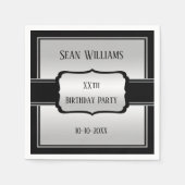 Elegant Man Silver & Black Verjaardag Servet (Voorkant)