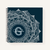 Elegant Mandala Art Monogram Initiaal Naam Blauw Notitieboek (Voorkant)