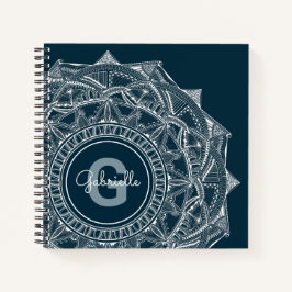 Elegant Mandala Art Monogram Initiaal Naam Blauw Notitieboek