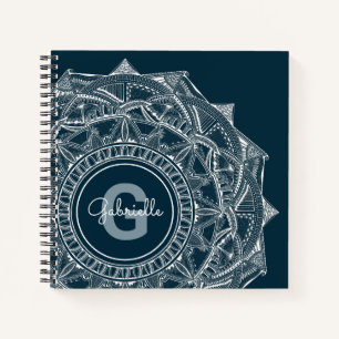 Elegant Mandala Art Monogram Initiaal Naam Blauw Notitieboek