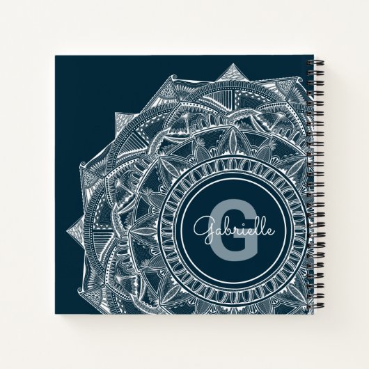 Elegant Mandala Art Monogram Initiaal Naam Blauw Notitieboek (Achterkant)