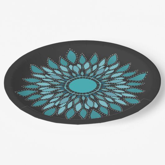 Elegant Mandala Blauwgroen Lotus Flower Papieren Bordje (Gekanteld)