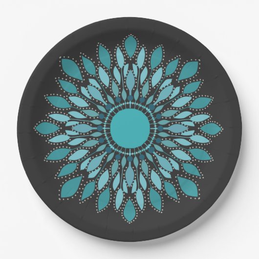 Elegant Mandala Blauwgroen Lotus Flower Papieren Bordje (Voorkant)