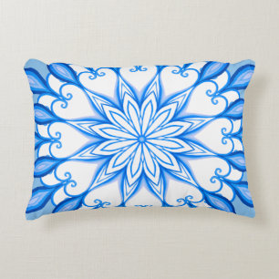 Elegant Mandala Boho Mediterraan Wit en Blauw Accent Kussen