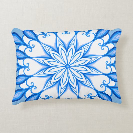 Elegant Mandala Boho Mediterraan Wit en Blauw Accent Kussen (Voorkant)