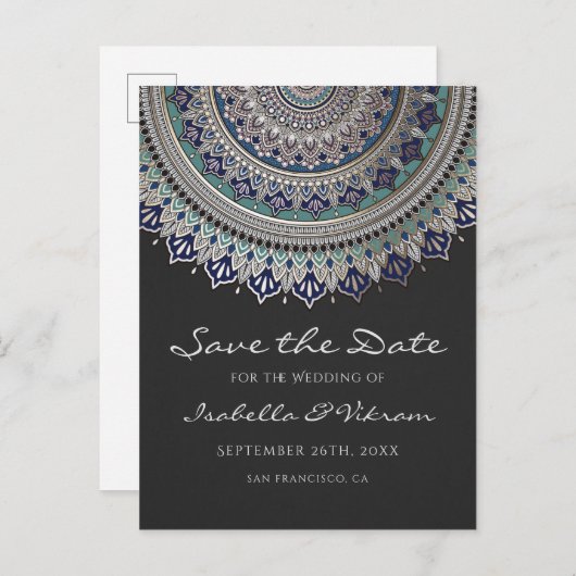 Elegant Mandala Bruiloft Save the Date Briefkaarte Aankondigingskaart (Voorkant / Achterkant)