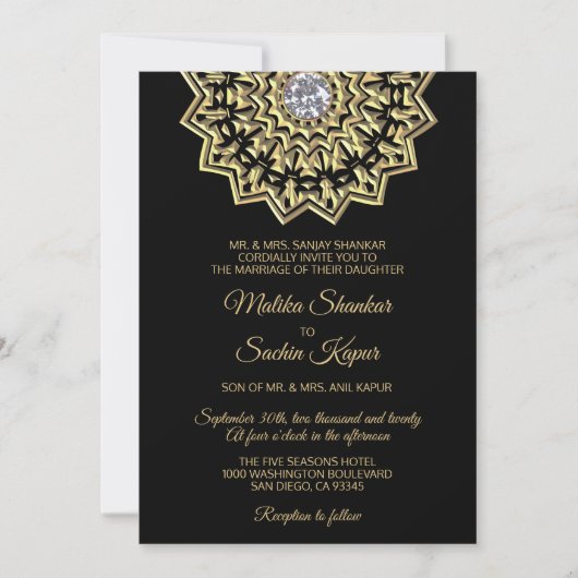 Elegant Mandala Gold Black Indian Wedding Kaart (Voorkant)