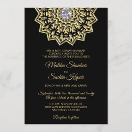 Elegant Mandala Gold Black Indian Wedding Kaart