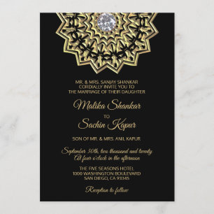Elegant Mandala Gold Black Indian Wedding Kaart