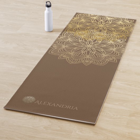 Elegant Mandala Gold Brown gepersonaliseerd (1 zij Yogamat (In situ)
