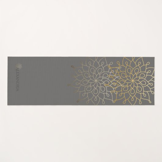 Elegant Mandala Gold Grey Personalized (1 zijde) Yogamat (Voorkant (horizontaal))