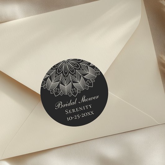 Elegant Mandala Indian Boho Black Bridal Shower Ronde Sticker