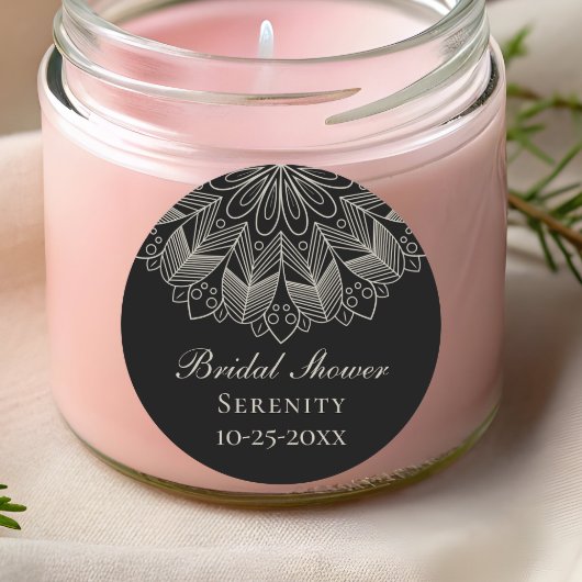 Elegant Mandala Indian Boho Black Bridal Shower Ronde Sticker