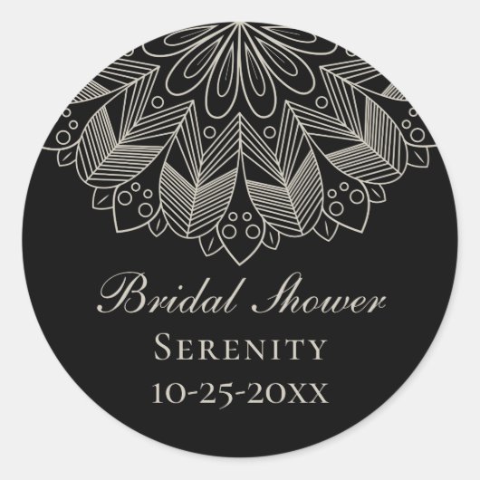 Elegant Mandala Indian Boho Black Bridal Shower Ronde Sticker (Voorkant)