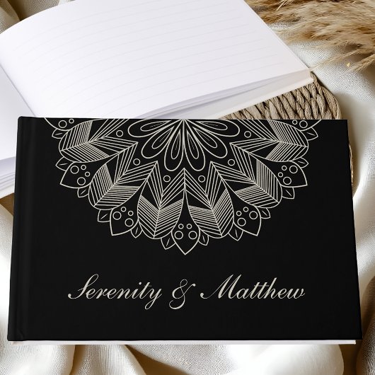 Elegant Mandala Indian Boho Chic Black Wedding Gastenboek