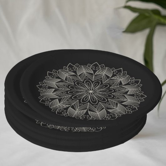 Elegant Mandala Indian Boho Chic Black Wedding Papieren Bordje