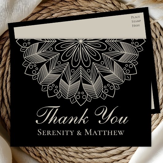 Elegant Mandala Indian Henna Boho Chic Black Thank Uitnodiging Briefkaart