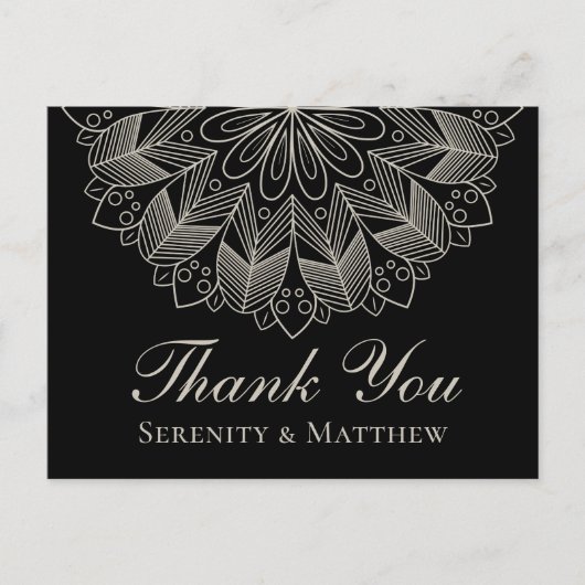 Elegant Mandala Indian Henna Boho Chic Black Thank Uitnodiging Briefkaart (Voorkant)