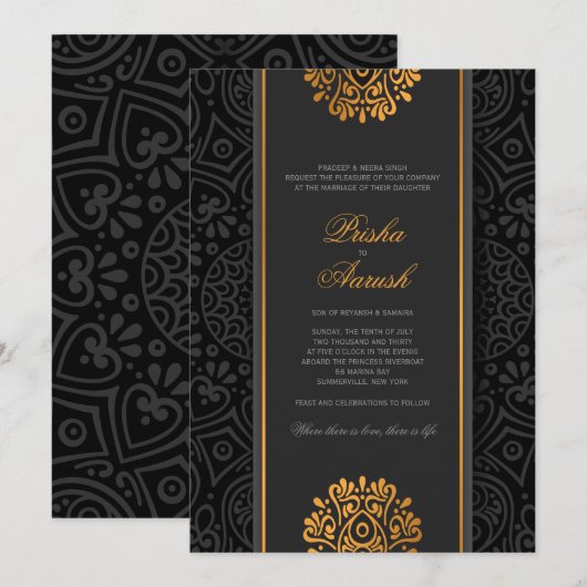 Elegant Mandala Indian Wedding Invitation Kaart (Voorkant / Achterkant)