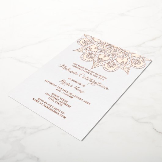 Elegant Mandala Mehndi Real Roos Gold Folie Uitnodiging (Gedraaid)